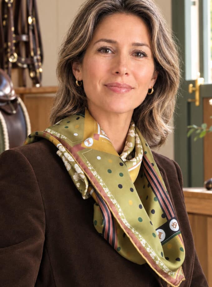 FOULARD - Carré de soie 70 - Passion Equestre kaki