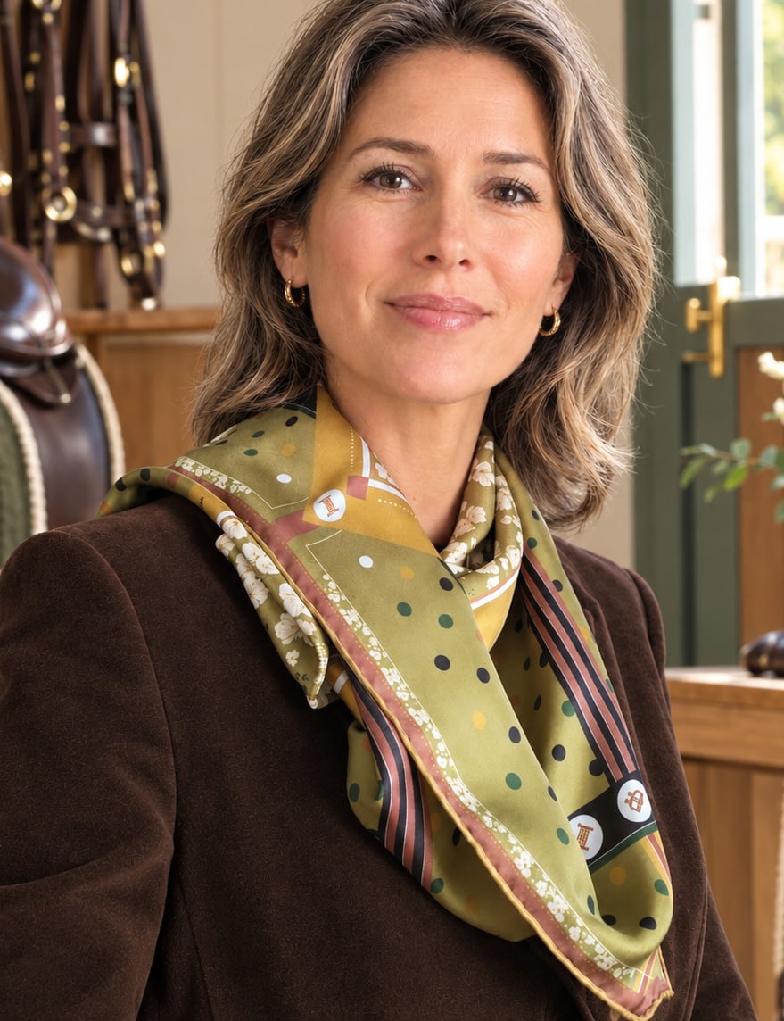 FOULARD - Carré de soie 70 - Passion Equestre kaki